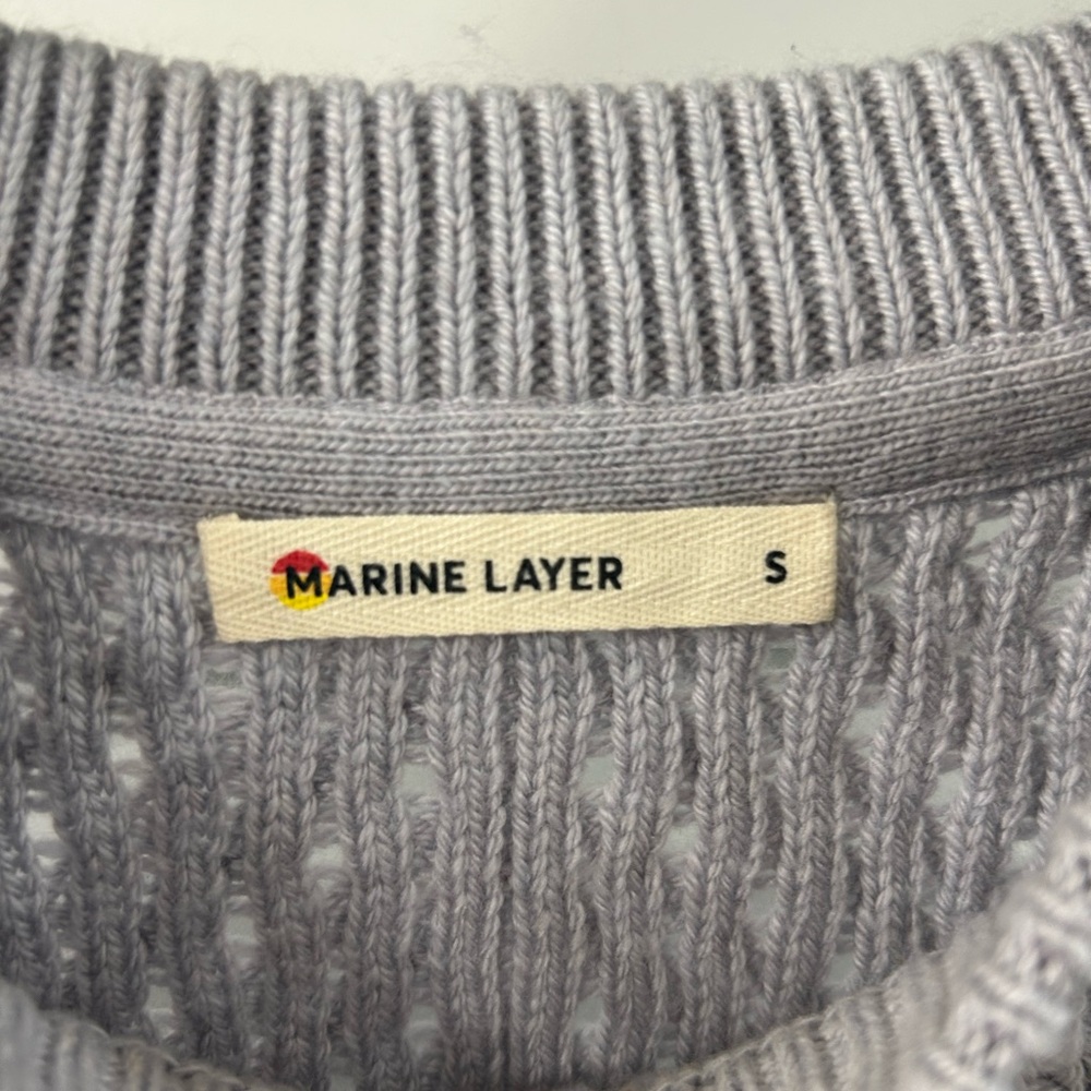 Marine Layer Olivia Crewneck Sweater Slate Blue Pointelle Knit -Size Small - Picture 4 of 9